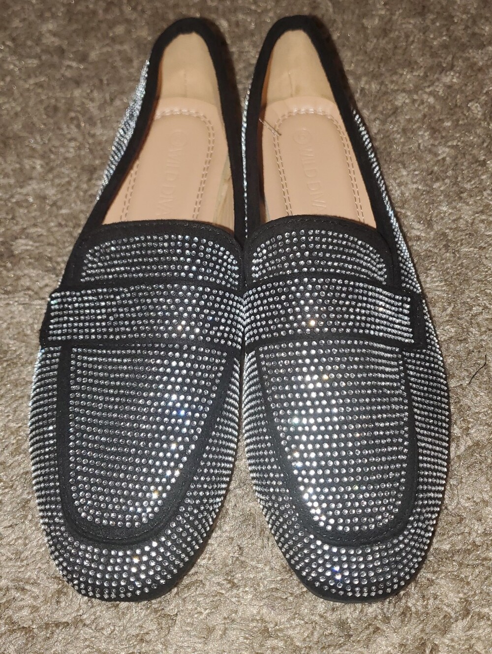 *NWOT* Wild Diva Black Crystal-Studded Women's Loafers - Size 6